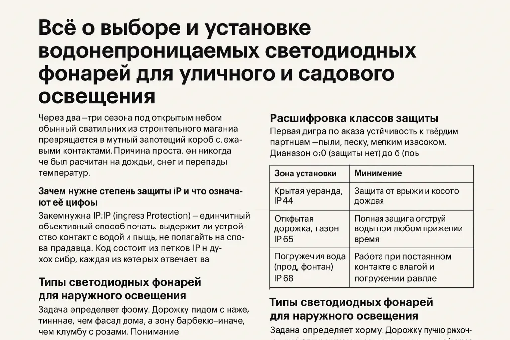 Всё о выборе и установке водонепроницаемых светодиодных фонарей для уличного и садового освещения
