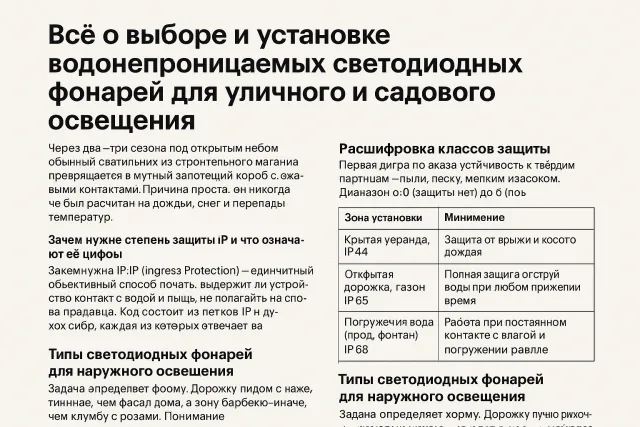 Всё о выборе и установке водонепроницаемых светодиодных фонарей для уличного и садового освещения